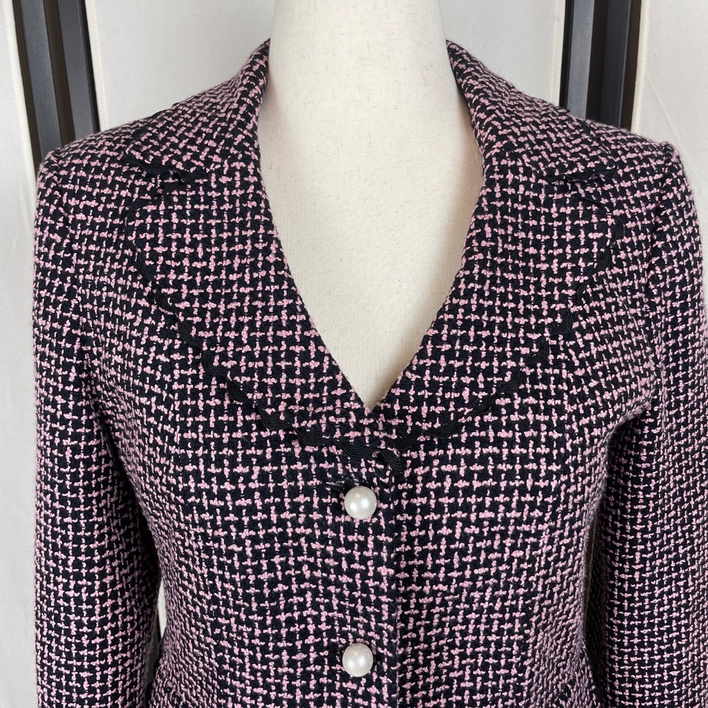 Versailles Vintage Jacket Pink Black Basketweave Pearl Buttons Size 10